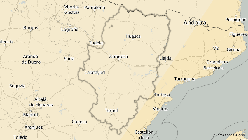 A map of Aragonien, Spanien, showing the path of the 29. Mär 2006 Totale Sonnenfinsternis