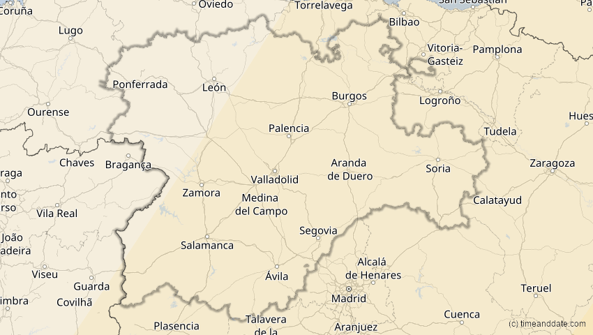 A map of Kastilien und León, Spanien, showing the path of the 29. Mär 2006 Totale Sonnenfinsternis