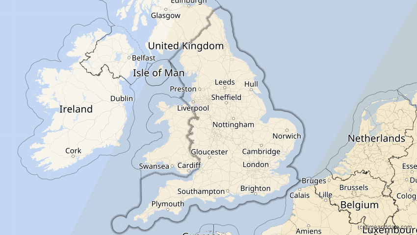 A map of England, Großbritannien, showing the path of the 29. Mär 2006 Totale Sonnenfinsternis