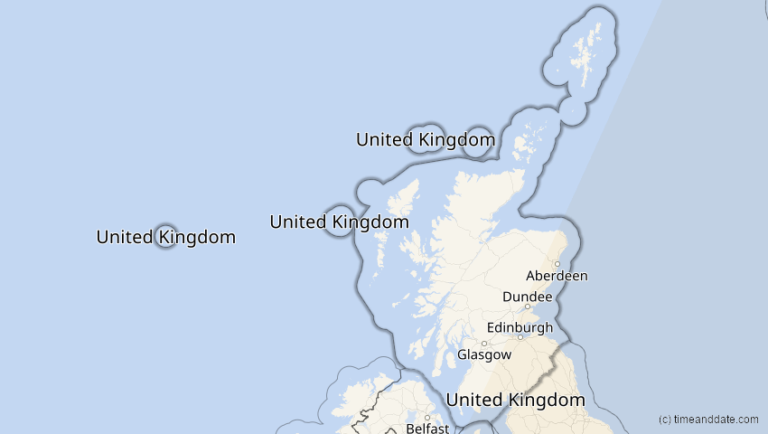 A map of Schottland, Großbritannien, showing the path of the 29. Mär 2006 Totale Sonnenfinsternis