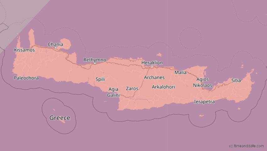 A map of Kreta, Griechenland, showing the path of the 29. Mär 2006 Totale Sonnenfinsternis