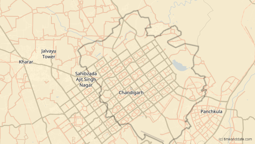 A map of Chandigarh, Indien, showing the path of the 29. Mär 2006 Totale Sonnenfinsternis