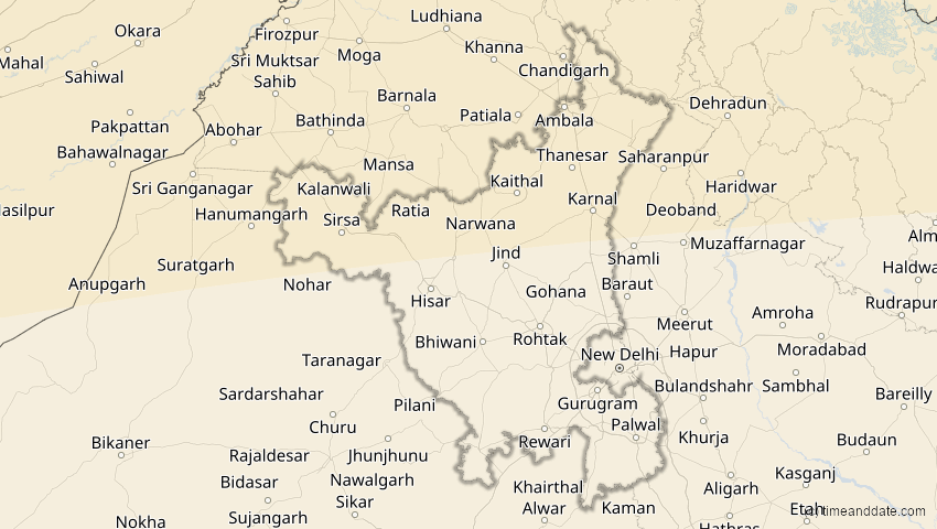 A map of Haryana, Indien, showing the path of the 29. Mär 2006 Totale Sonnenfinsternis
