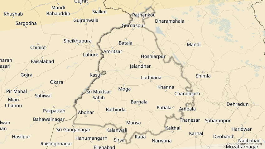 A map of Punjab, Indien, showing the path of the 29. Mär 2006 Totale Sonnenfinsternis