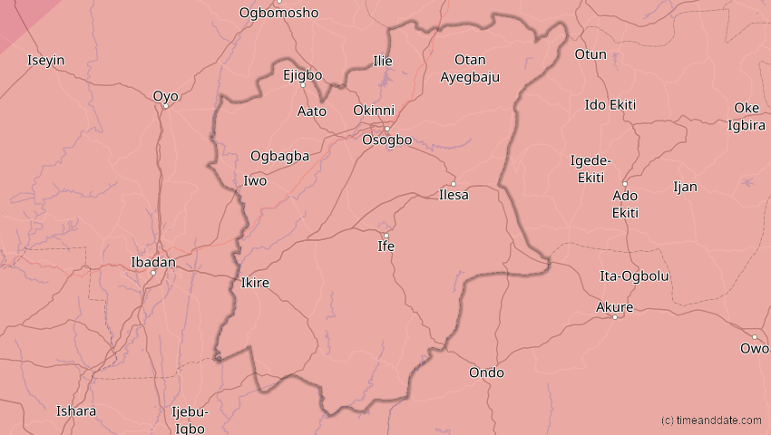 A map of Osun, Nigeria, showing the path of the 29. Mär 2006 Totale Sonnenfinsternis