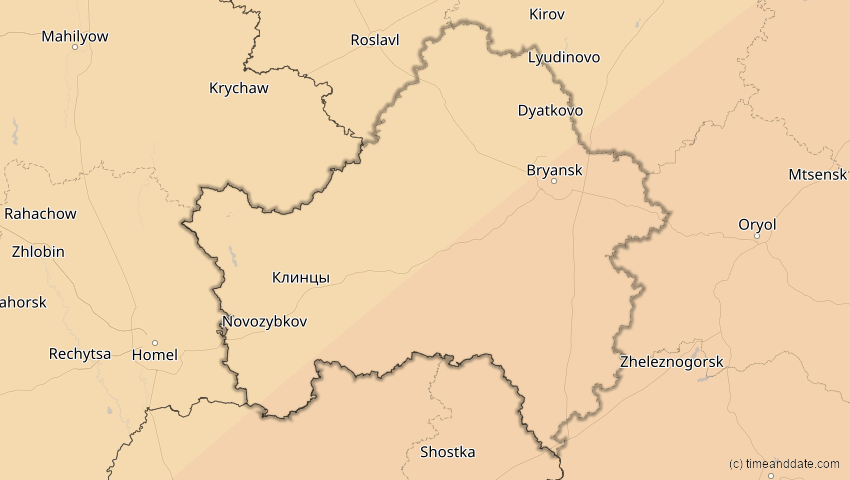 A map of Brjansk, Russland, showing the path of the 29. Mär 2006 Totale Sonnenfinsternis
