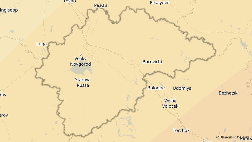 A map of Nowgorod, Russland, showing the path of the 29. Mär 2006 Totale Sonnenfinsternis