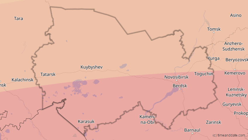 A map of Nowosibirsk, Russland, showing the path of the 29. Mär 2006 Totale Sonnenfinsternis