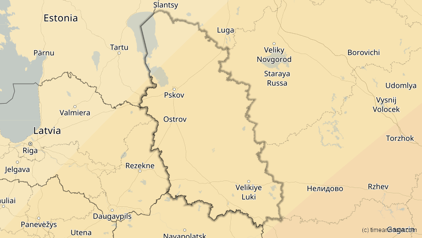 A map of Pskow, Russland, showing the path of the 29. Mär 2006 Totale Sonnenfinsternis