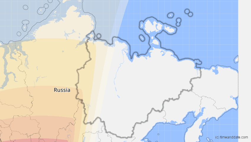 A map of Sacha (Jakutien), Russland, showing the path of the 29. Mär 2006 Totale Sonnenfinsternis