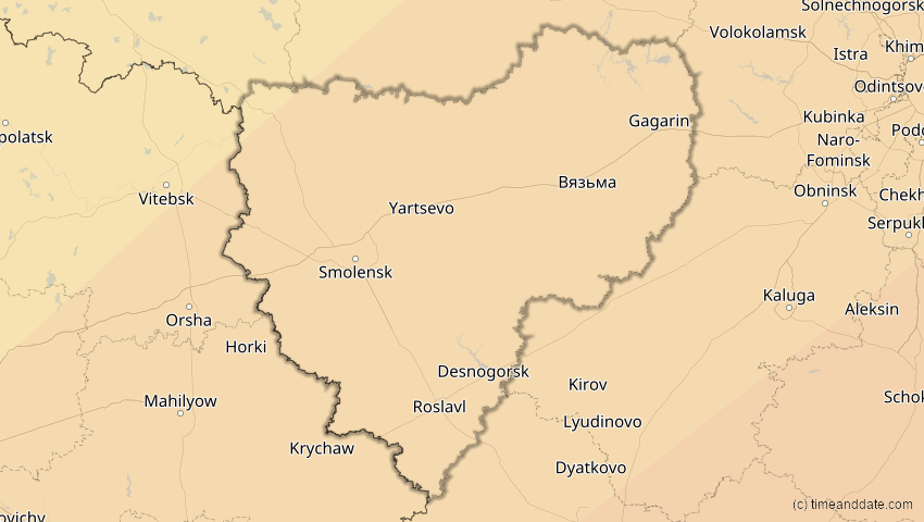 A map of Smolensk, Russland, showing the path of the 29. Mär 2006 Totale Sonnenfinsternis