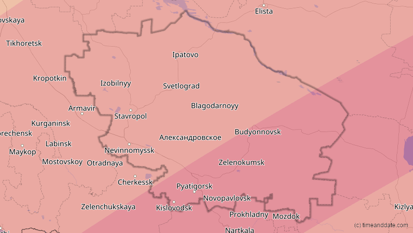 A map of Stawropol, Russland, showing the path of the 29. Mär 2006 Totale Sonnenfinsternis