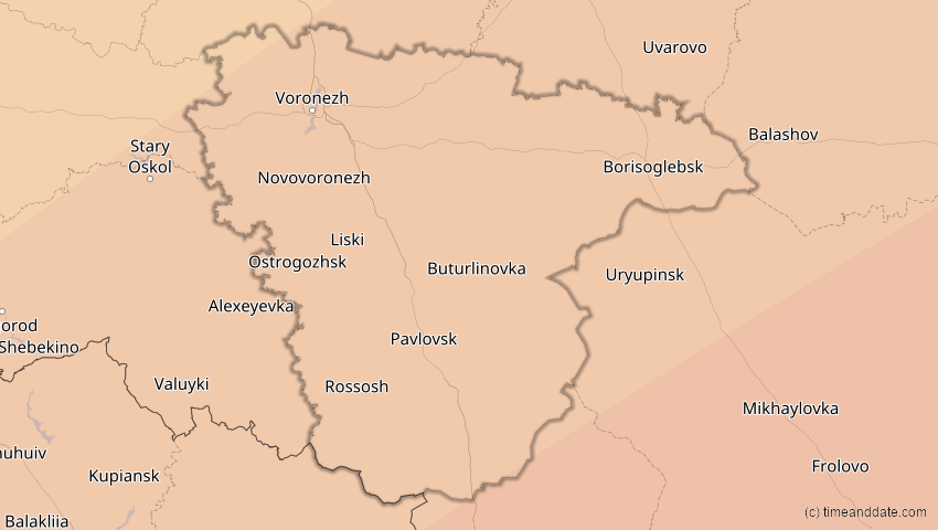 A map of Woronesch, Russland, showing the path of the 29. Mär 2006 Totale Sonnenfinsternis