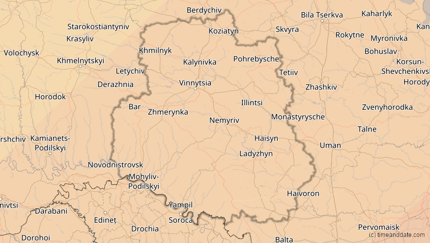 A map of Winnyzja, Ukraine, showing the path of the 29. Mär 2006 Totale Sonnenfinsternis