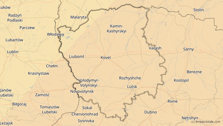 A map of Wolhynien, Ukraine, showing the path of the 29. Mär 2006 Totale Sonnenfinsternis