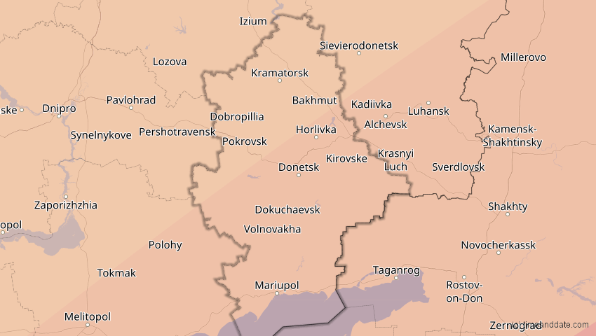 A map of Donezk, Ukraine, showing the path of the 29. Mär 2006 Totale Sonnenfinsternis
