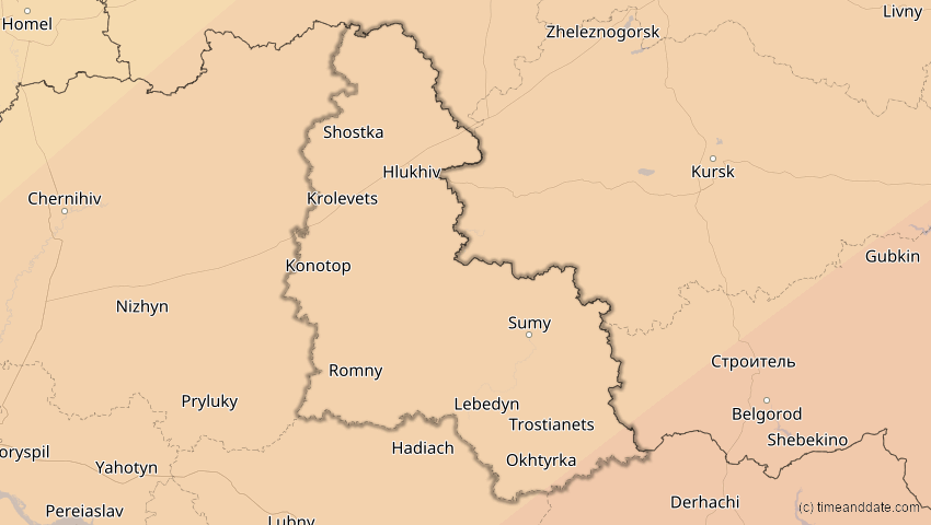 A map of Sumy, Ukraine, showing the path of the 29. Mär 2006 Totale Sonnenfinsternis