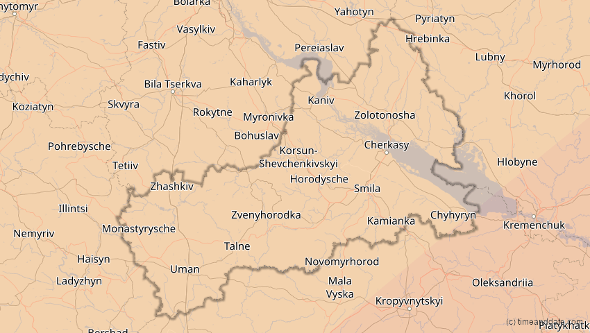 A map of Tscherkassy, Ukraine, showing the path of the 29. Mär 2006 Totale Sonnenfinsternis