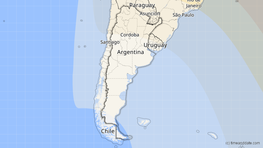 A map of Argentinien, showing the path of the 22. Sep 2006 Ringförmige Sonnenfinsternis