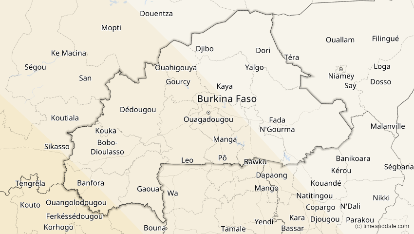 A map of Burkina Faso, showing the path of the 22. Sep 2006 Ringförmige Sonnenfinsternis
