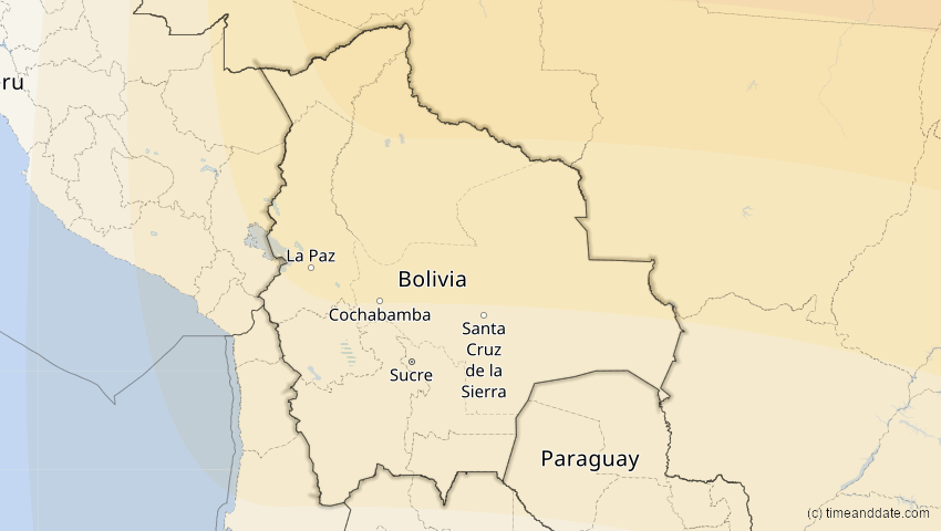 A map of Bolivien, showing the path of the 22. Sep 2006 Ringförmige Sonnenfinsternis