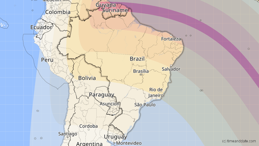 A map of Brasilien, showing the path of the 22. Sep 2006 Ringförmige Sonnenfinsternis