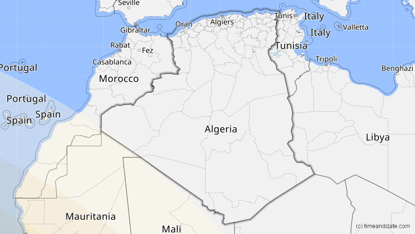 A map of Algerien, showing the path of the 22. Sep 2006 Ringförmige Sonnenfinsternis