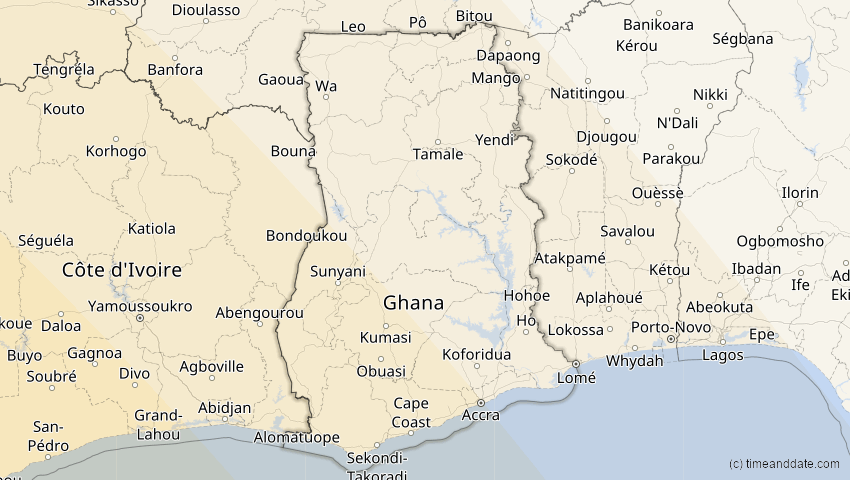 A map of Ghana, showing the path of the 22. Sep 2006 Ringförmige Sonnenfinsternis