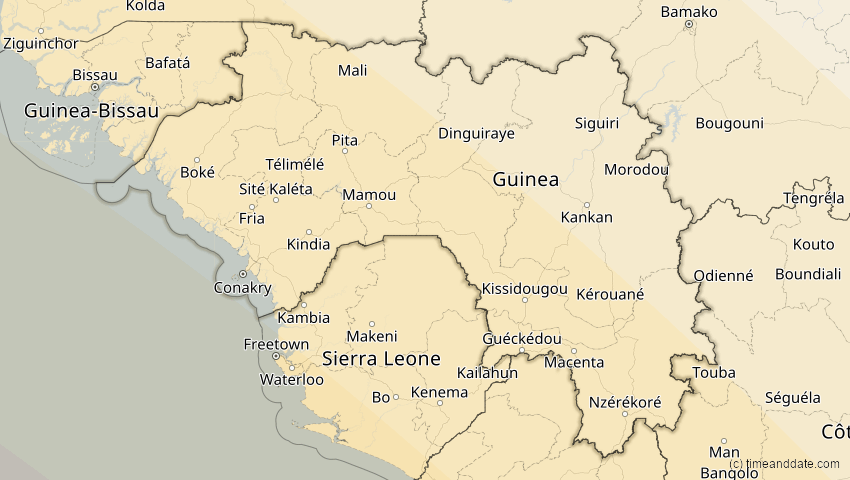 A map of Guinea, showing the path of the 22. Sep 2006 Ringförmige Sonnenfinsternis