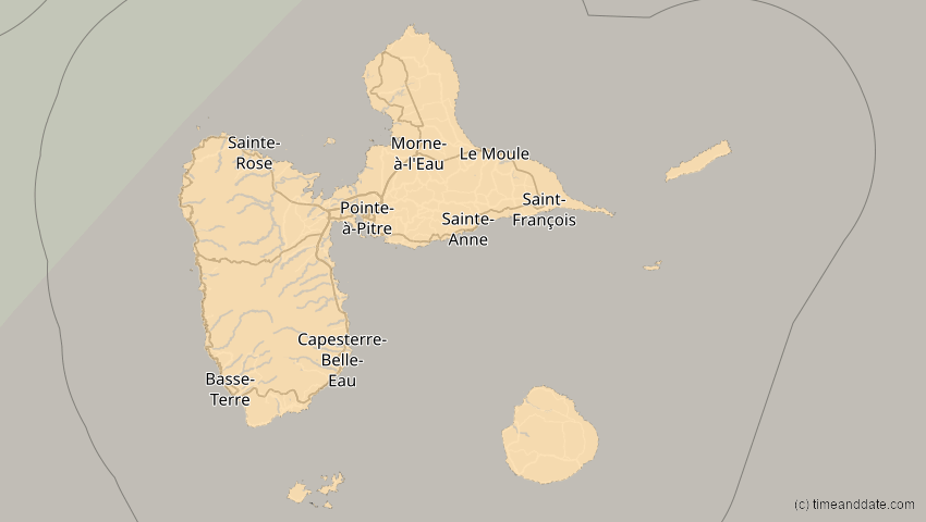 A map of Guadeloupe, showing the path of the 22. Sep 2006 Ringförmige Sonnenfinsternis