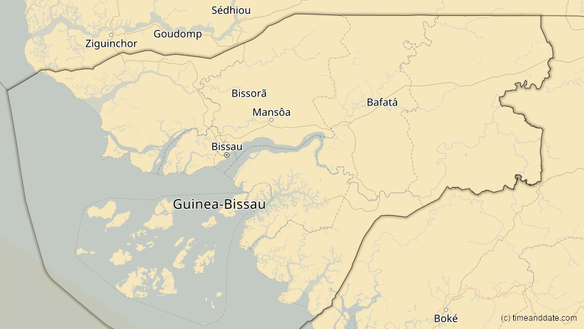 A map of Guinea-Bissau, showing the path of the 22. Sep 2006 Ringförmige Sonnenfinsternis