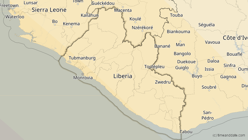 A map of Liberia, showing the path of the 22. Sep 2006 Ringförmige Sonnenfinsternis