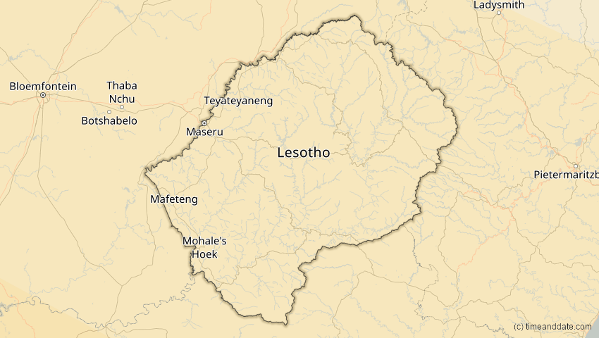 A map of Lesotho, showing the path of the 22. Sep 2006 Ringförmige Sonnenfinsternis