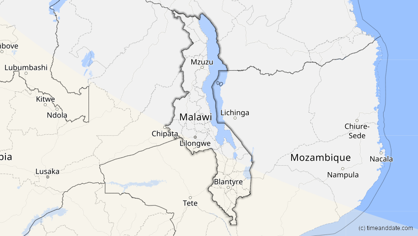 A map of Malawi, showing the path of the 22. Sep 2006 Ringförmige Sonnenfinsternis