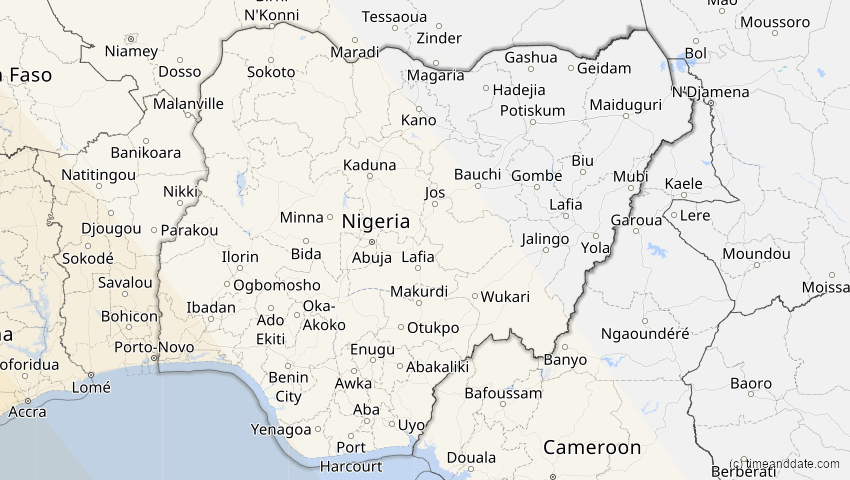 A map of Nigeria, showing the path of the 22. Sep 2006 Ringförmige Sonnenfinsternis