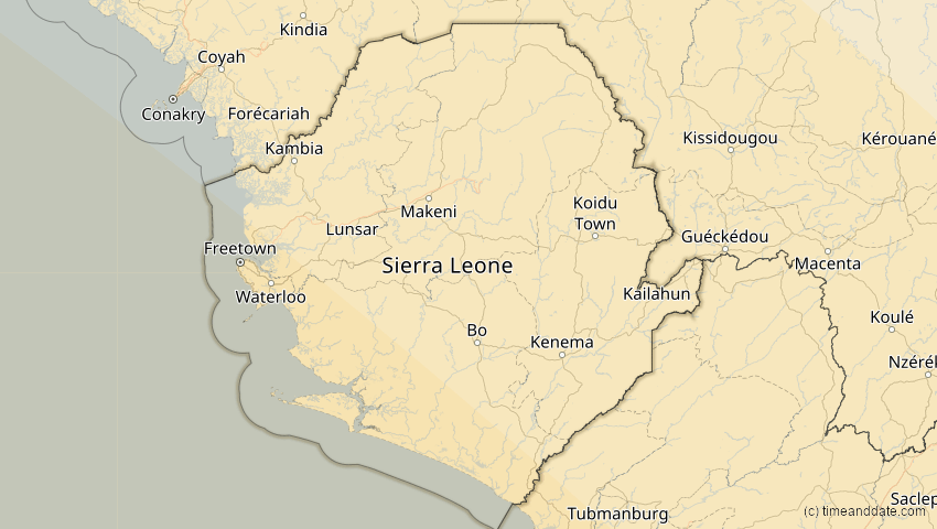 A map of Sierra Leone, showing the path of the 22. Sep 2006 Ringförmige Sonnenfinsternis