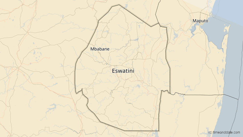 A map of Eswatini, showing the path of the 22. Sep 2006 Ringförmige Sonnenfinsternis