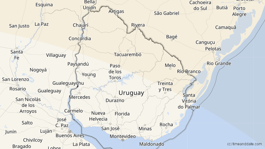 A map of Uruguay, showing the path of the 22. Sep 2006 Ringförmige Sonnenfinsternis