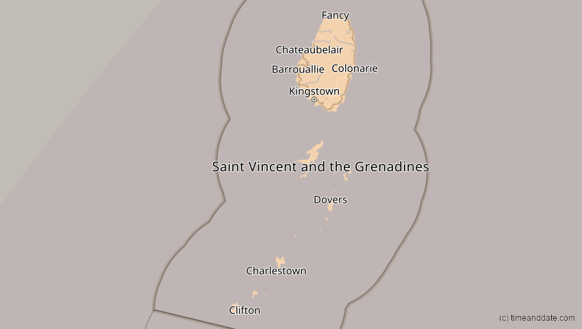 A map of St. Vincent und die Grenadinen, showing the path of the 22. Sep 2006 Ringförmige Sonnenfinsternis