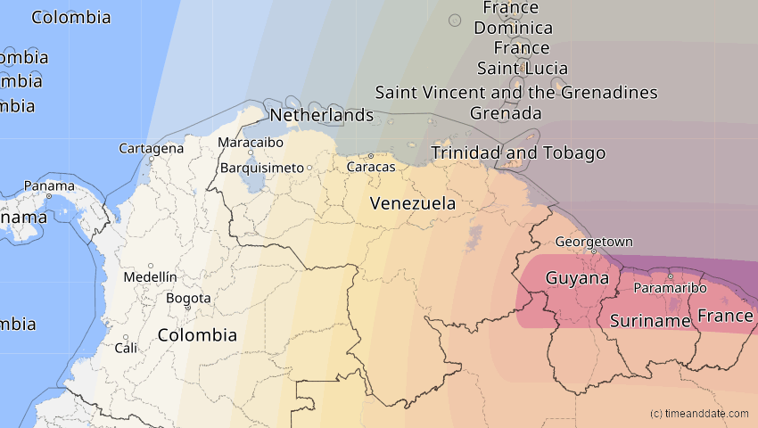 A map of Venezuela, showing the path of the 22. Sep 2006 Ringförmige Sonnenfinsternis