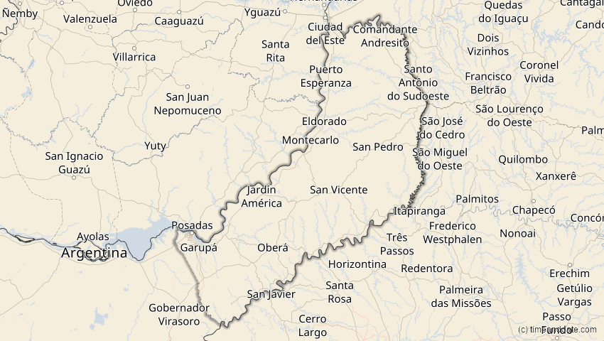 A map of Misiones, Argentinien, showing the path of the 22. Sep 2006 Ringförmige Sonnenfinsternis