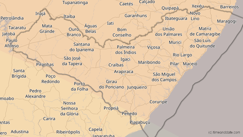 A map of Alagoas, Brasilien, showing the path of the 22. Sep 2006 Ringförmige Sonnenfinsternis