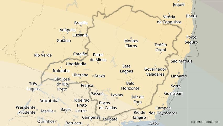 A map of Minas Gerais, Brasilien, showing the path of the 22. Sep 2006 Ringförmige Sonnenfinsternis