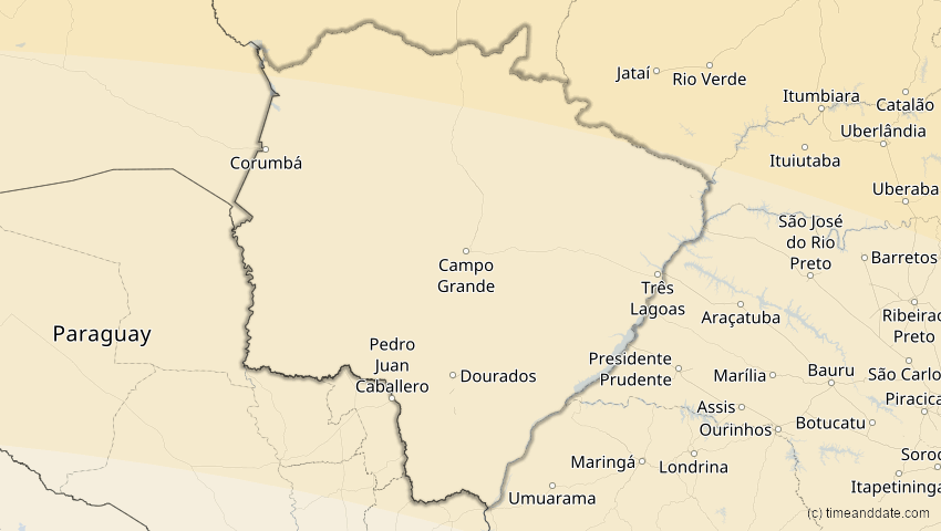 A map of Mato Grosso do Sul, Brasilien, showing the path of the 22. Sep 2006 Ringförmige Sonnenfinsternis
