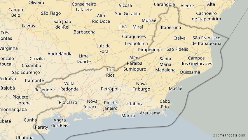A map of Rio de Janeiro, Brasilien, showing the path of the 22. Sep 2006 Ringförmige Sonnenfinsternis