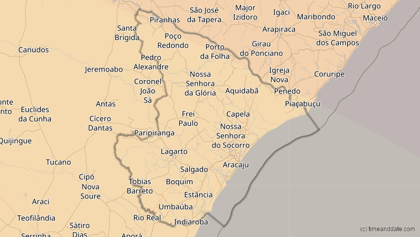 A map of Sergipe, Brasilien, showing the path of the 22. Sep 2006 Ringförmige Sonnenfinsternis