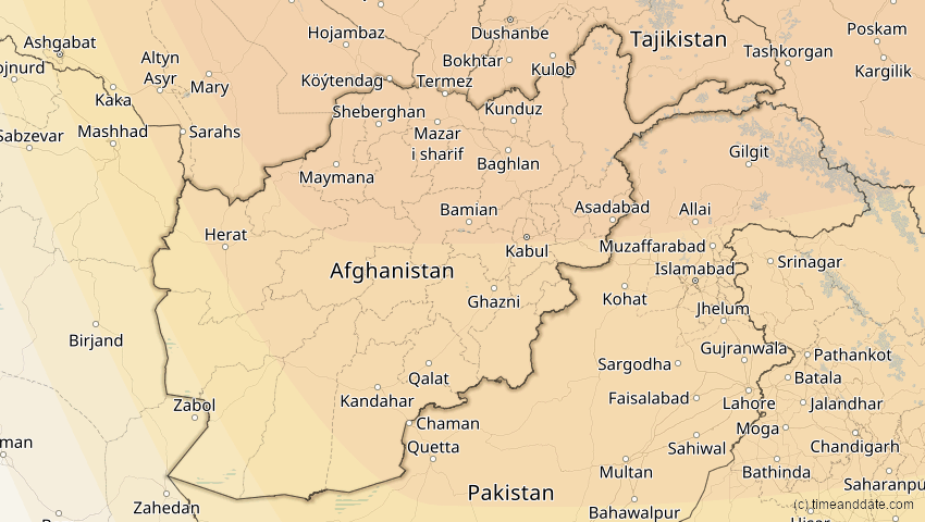 A map of Afghanistan, showing the path of the 19. Mär 2007 Partielle Sonnenfinsternis