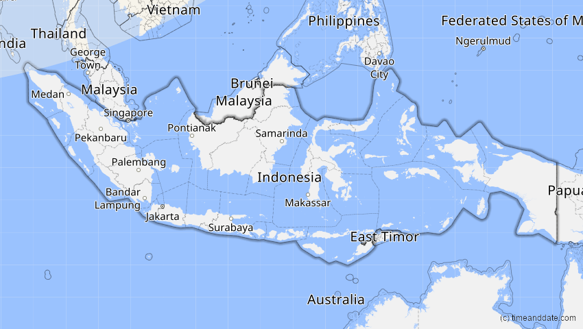 A map of Indonesien, showing the path of the 19. Mär 2007 Partielle Sonnenfinsternis