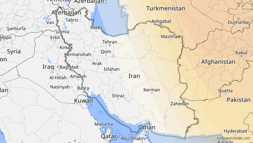 A map of Iran, showing the path of the 19. Mär 2007 Partielle Sonnenfinsternis