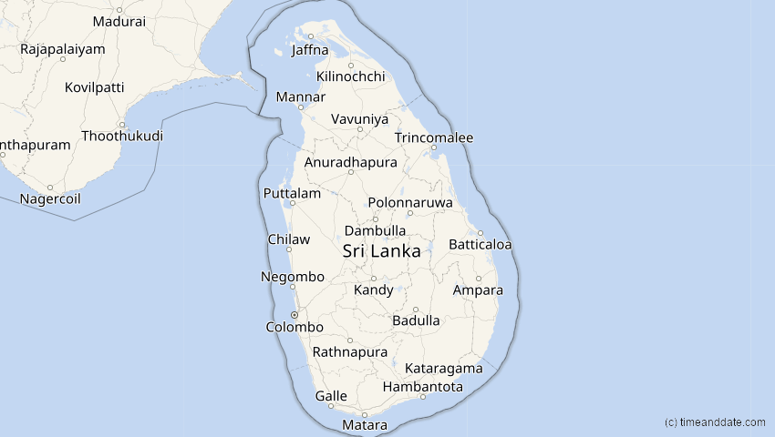 A map of Sri Lanka, showing the path of the 19. Mär 2007 Partielle Sonnenfinsternis